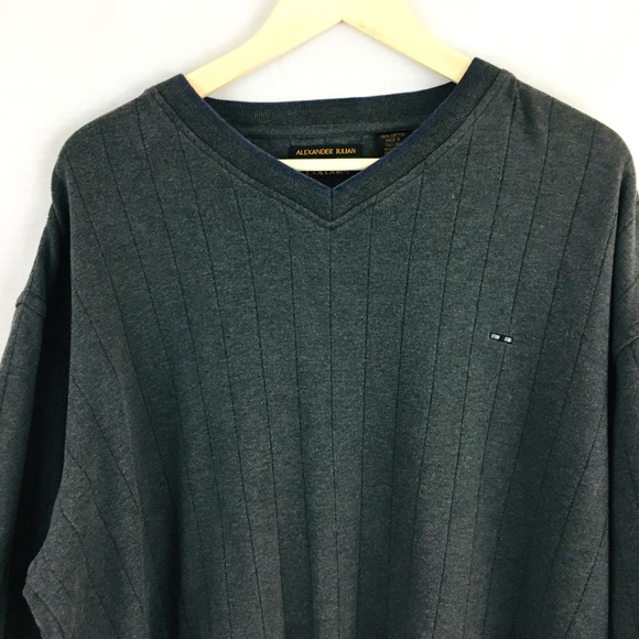 Alexander Julian Gray V Neck Pullover Sweater Mens - Picture 2 of 8